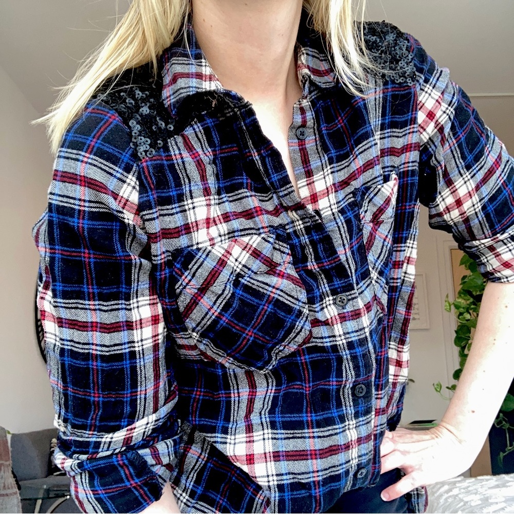 EXPRESS The Boyfriend Shirt Plaid Flannel Button Down Sz S
